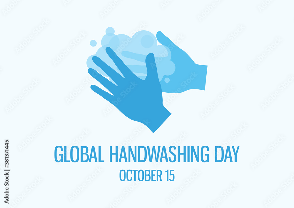 Global Handwashing Day vector. Washing hands icon vector. Silhouette of hands with with soap suds vector. Handwashing Day Poster, October 15. Important day Global Handwashing Day vector. Washing hands icon vector. Silhouette of hands with with soap suds vector. Handwashing Day Poster, October 15. Important day