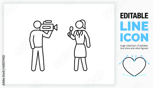 Editable stick figure people covering the news