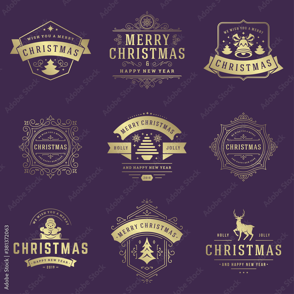 Christmas labels and badges vector design elements set
