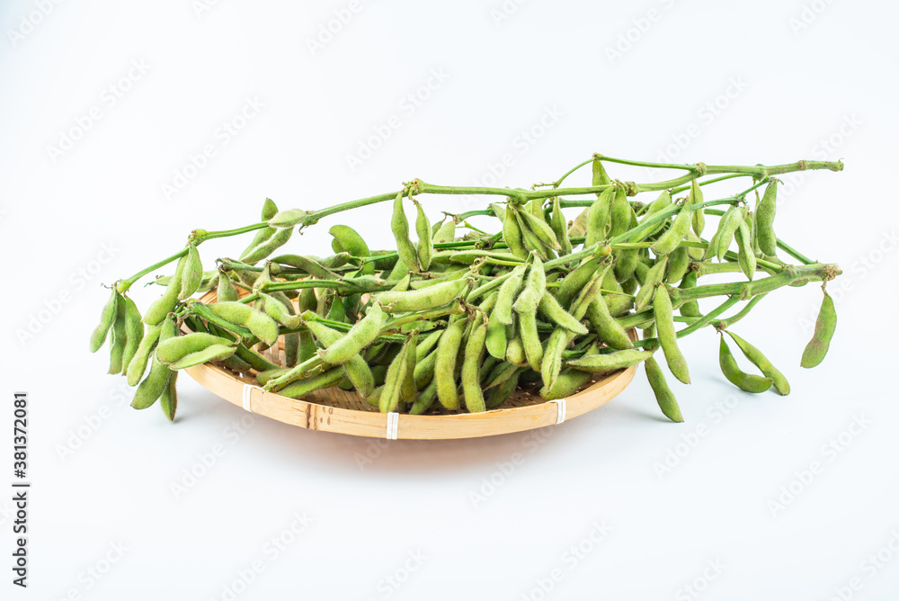 Fototapeta premium Fresh edamame on white background