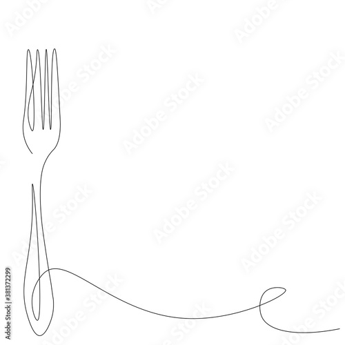 Fork silhouette on white background line drawing. Vector illustration