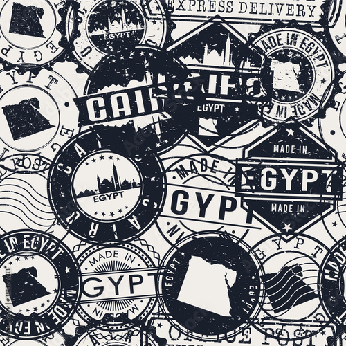 Cairo, Cairo Governorate, Egypt Stamps Background. A City Stamp Vector Art. Set of Postal Passport Travel. Design Set Pattern.