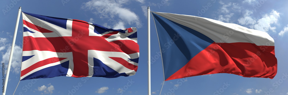 Fototapeta premium National flags of Great Britain and the Czech Republic, 3d rendering