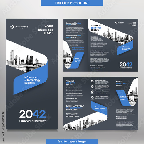 Business Brochure Template in Tri Fold Layout. Corporate Design Leaflet with replacable image.