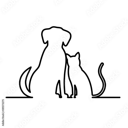 outline pets cat with dog vector illustration