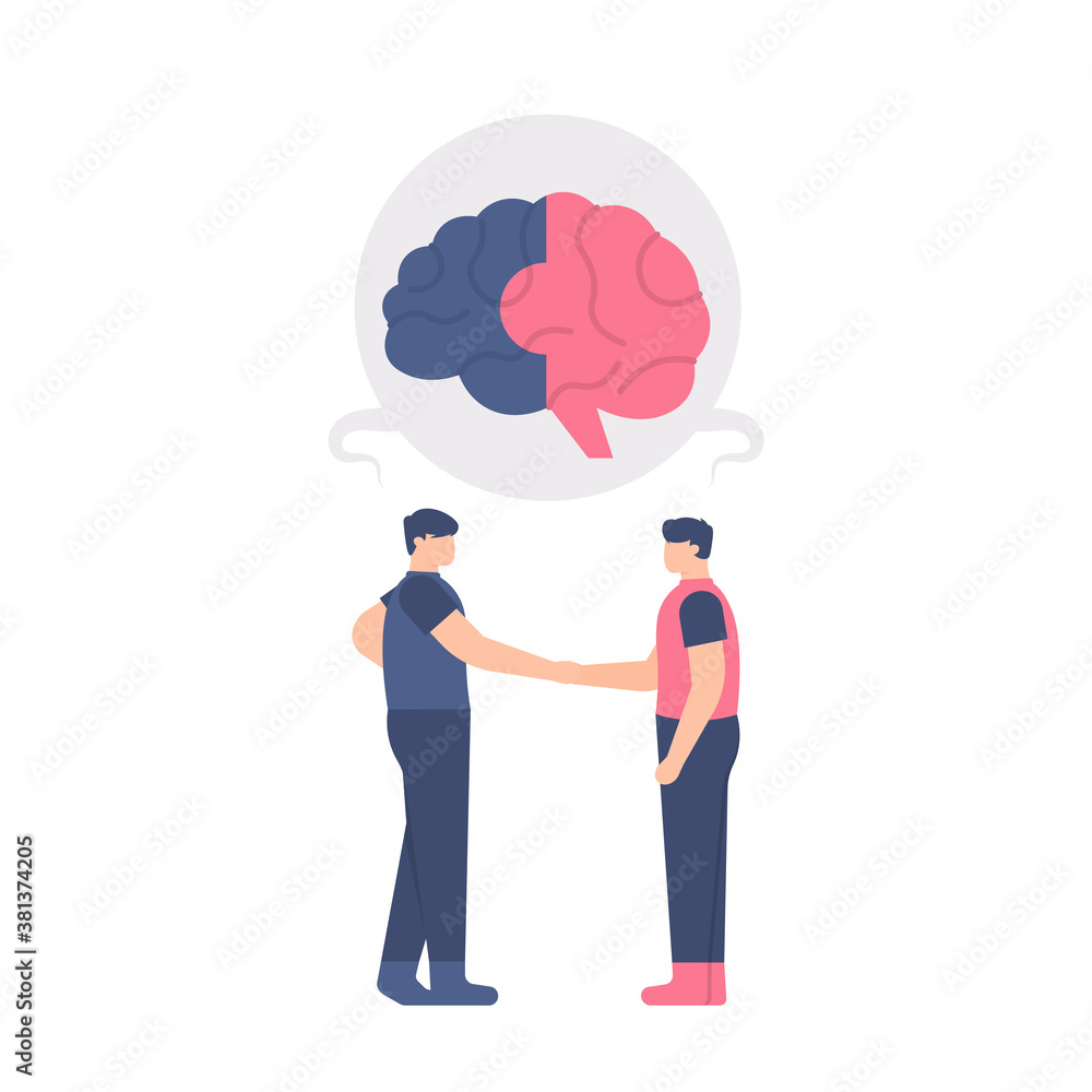 illustration of two businessmen shaking hands. make deals and agreements. combine or unite thoughts, ideas, and understanding or knowledge. flat design. can be used for elements, landing pages, UI illustration of two businessmen shaking hands. make deals and agreements. combine or unite thoughts, ideas, and understanding or knowledge. flat design. can be used for elements, landing pages, UI