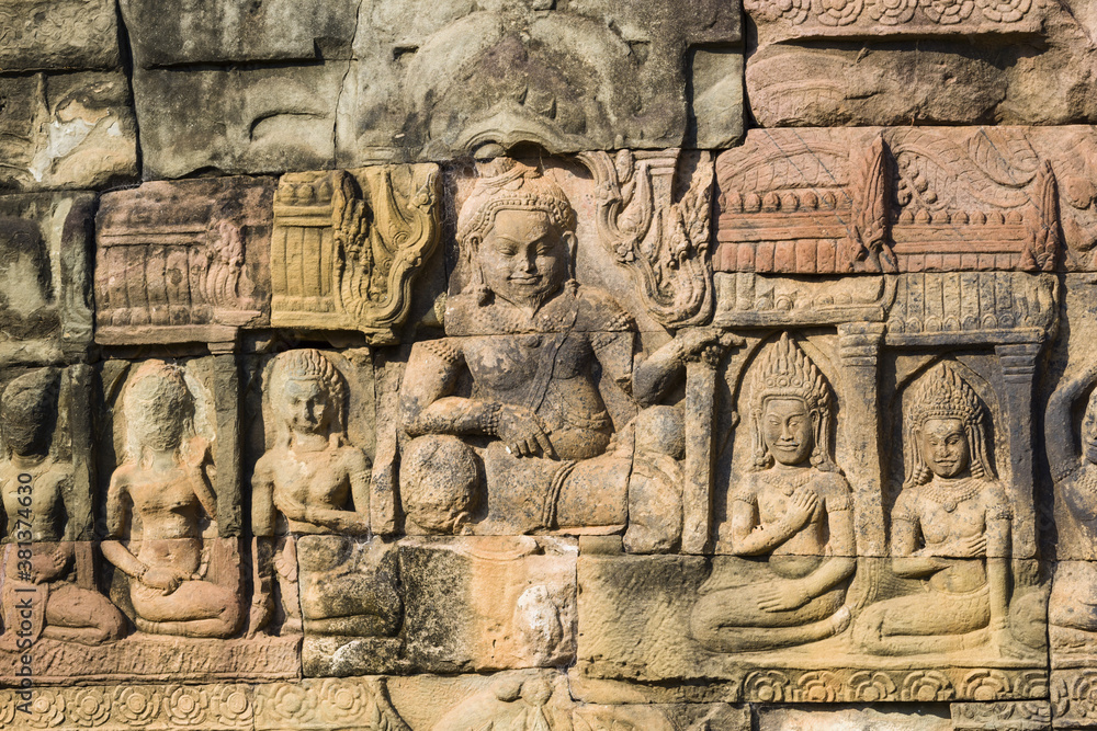 sculptures of the Terrace of the Leper King at Angkor Thom, Siem Reap, Cambodia