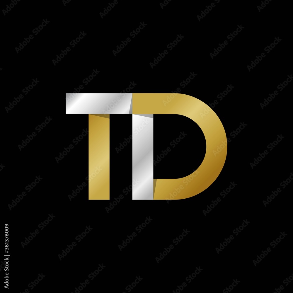 TD initial letter logo, simple shade, gold silver color TD initial letter logo, simple shade, gold silver color