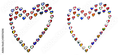 Eurovision europe contest song 2021 Funny euro country map heart flag logo symbol Fun music festival icon Songfestival hearts countries Europe