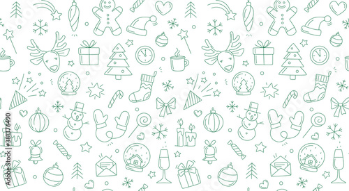 Merry Christmas Happy New Year seamless background pattern.