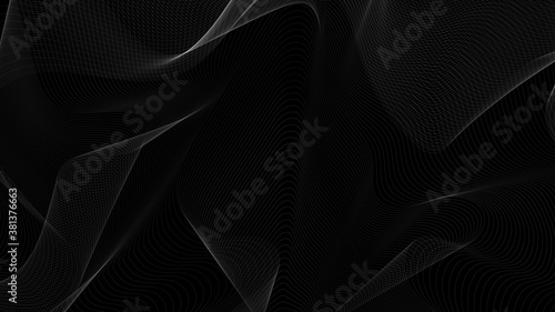 Black and white background with dynamic waves. Abstract vector illustration.