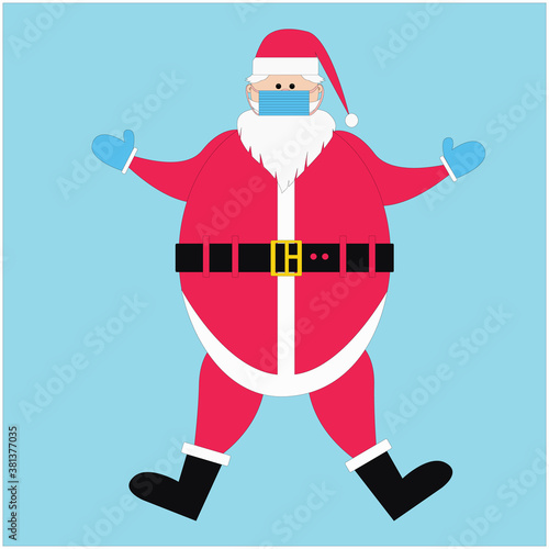 Merry santa claus in a medical mask, pandemic coronavirus covid-19. Fairy tale character christmas. Illustration icon in flat style.