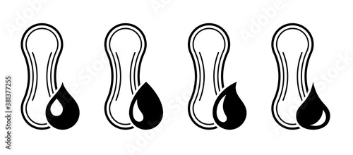 Flat linear design. Set of icons. A sanitary napkin with a drop. Information sign for packaging. Vector illustration.