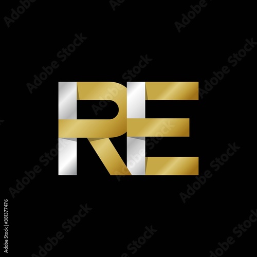 RE initial letter logo, simple shade, gold silver color