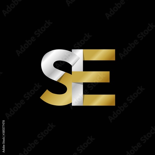 SE initial letter logo, simple shade, gold silver color