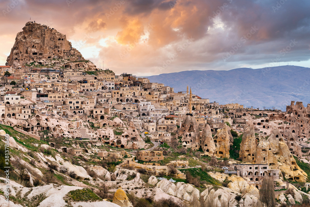 Uchisar Castle and town, Cappadocia, Central Anatolia, Turkey