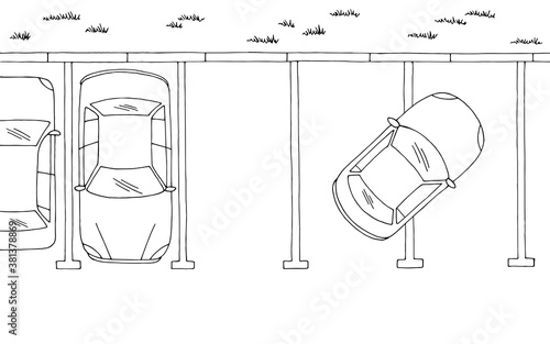 Wrong parking top aerial view graphic black white sketch landscape illustration vector