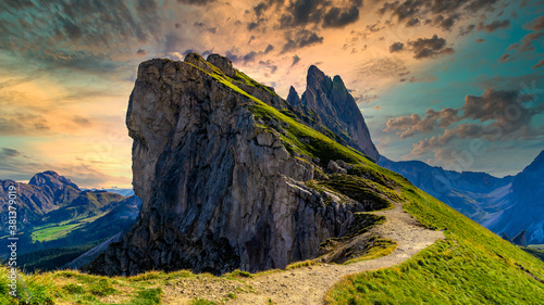 Canvas Print Seceda peak, Trentino Alto Adige, Dolomites Alps, South Tyrol, Italy, Europe
