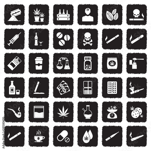 Drugs Icons. Grunge Black Flat Design. Vector Illustration.