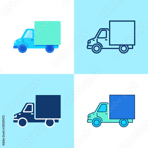 Truck icon set in flat and line style