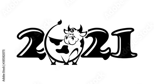 2021 year Logo design. Chinese new year of ox. Metal ox horoscope sign. New year funny symbol. Flat vector Ox sign