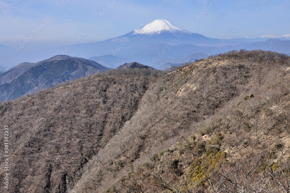 冬の丹沢山地と富士山 鍋割山稜の小丸からの展望