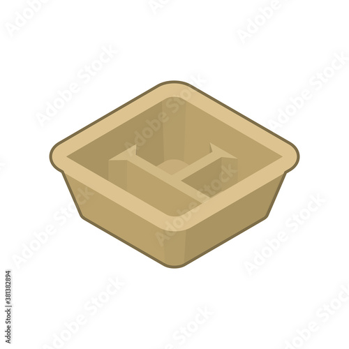 Empty take-out containers. Isometric colorful illustration.(テイクアウト用　フートパック 仕切り付き　縁あり)
