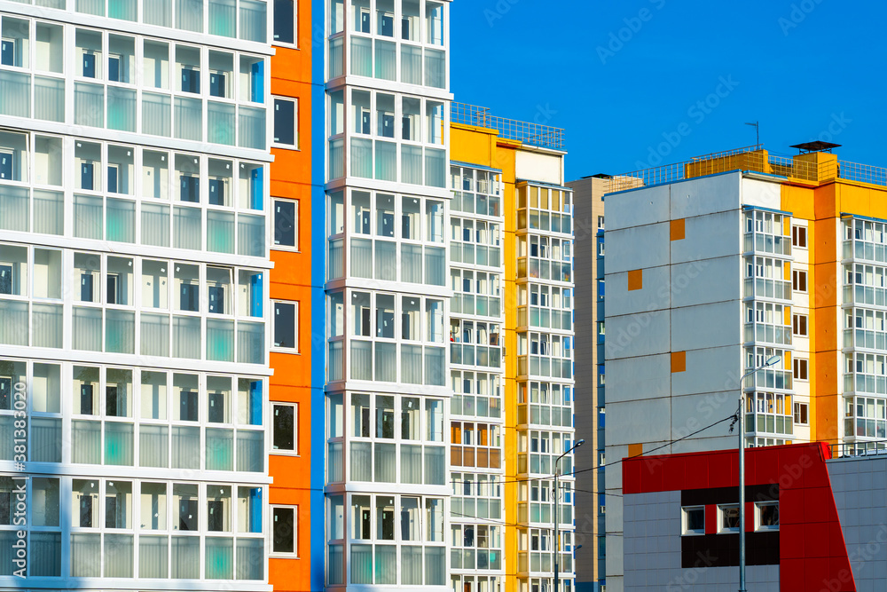 new area with panel multi - storey buildings painted in different colors