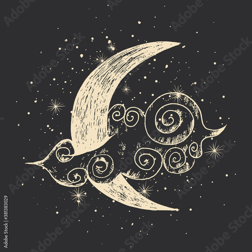 Vintage retro vintage engraving style. the sun, moon phases, crystals, magic symbols. print in the interior and design. vector graphics