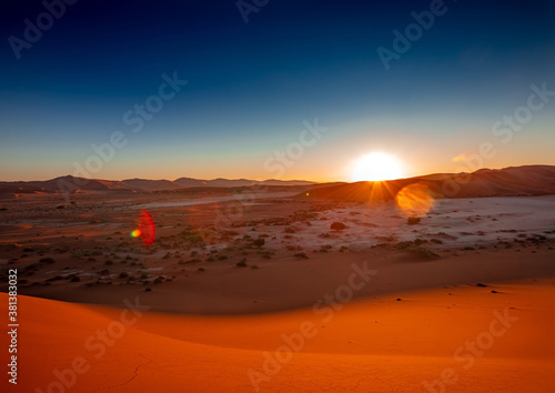 Spectacular morning sunrise at Sossusvlei in the Namib Desert