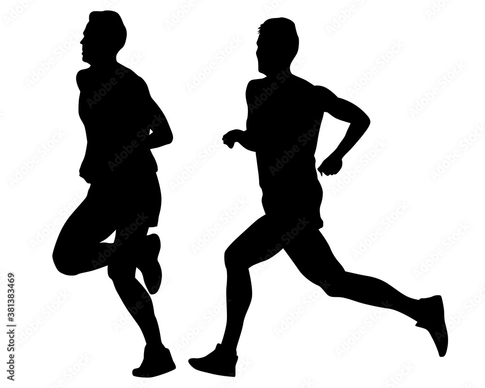 Obraz premium Young athletes run a marathon. Isolated silhouettes on white background