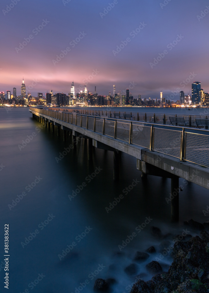 East river pier at dawn with a long exposure,