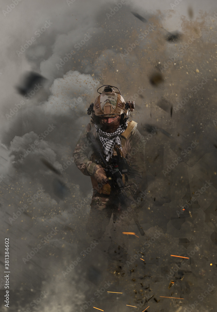 special forces soldier running on the battlefield special forces soldier running on the battlefield