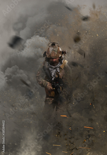 special forces soldier running on the battlefield