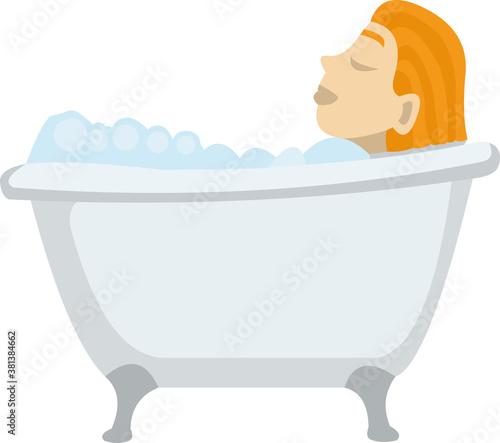 Vector illustration of a woman taking a bath in the tub