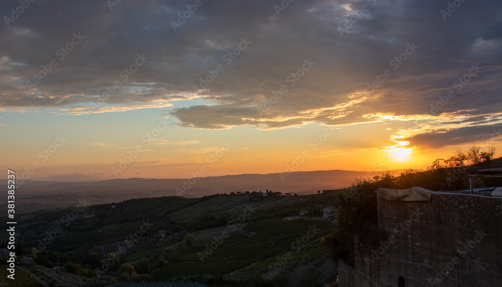 Sunset of a landscape in Tuscany, Italy