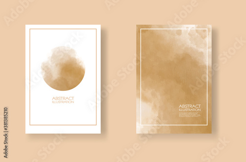 Cards with watercolor elements set. Hand drawn banner element on brown background.