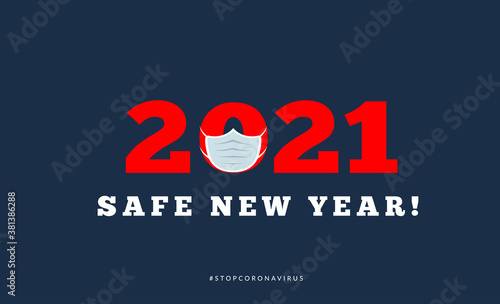 Happy new year 2021 with medical mask. Vector illsutration