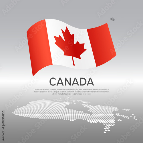 Canada wavy flag and mosaic map on light background. Creative background for the national Canadian poster. Vector design. Business booklet. State canadian patriotic banner, flyer