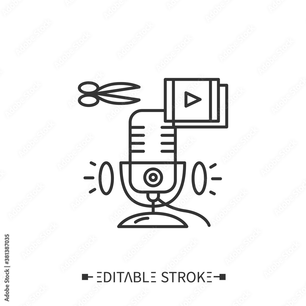Recording software line icon. Podcast editing computer programs. Episode editing and layout. Internet digital recording, online broadcasting concept. Isolated vector illustration. Editable stroke Recording software line icon. Podcast editing computer programs. Episode editing and layout. Internet digital recording, online broadcasting concept. Isolated vector illustration. Editable stroke