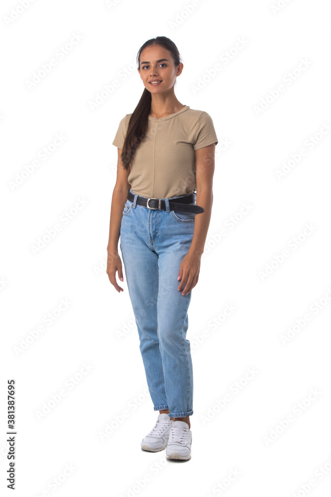 Full length woman portrait on white Full length woman portrait on white