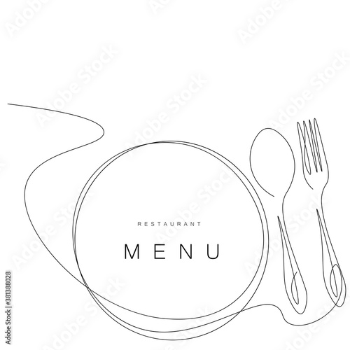 Menu restaurant background with plate, fork and spoon. Vector illustration