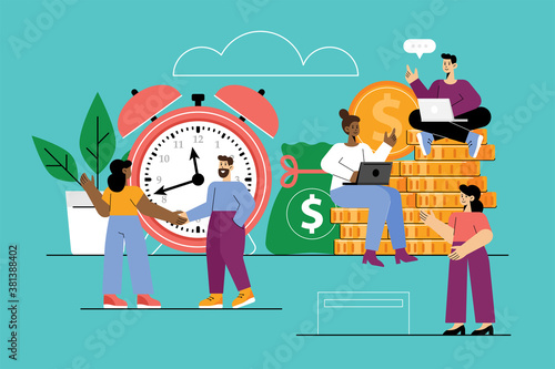 Successful investment and time is money business concept with finance team . Vector illustration