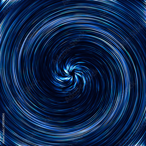 Blue space spiral shiny background. Time warp, traveling in space. Spiral galaxy with bright illumination.