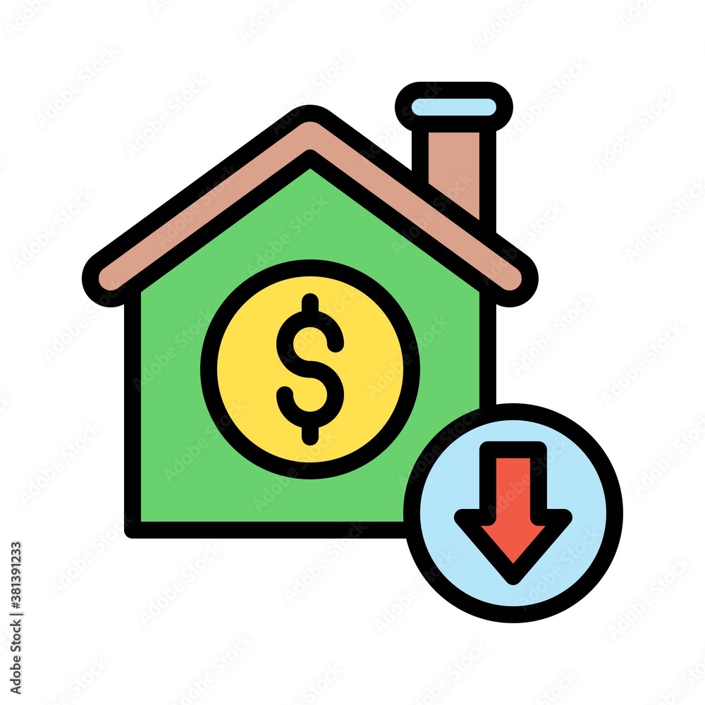 economic recession related house building with dollar penni and arrow vectors with editable stroke, economic recession related house building with dollar penni and arrow vectors with editable stroke,