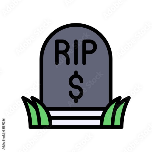 economic recession related r.i.p board with dollar and leaves vectors with editable stroke,