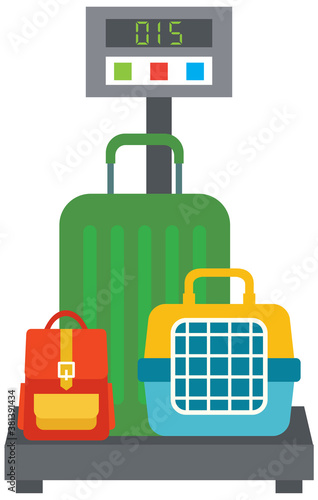 Flat vector illustration of cargo scales weighing luggage