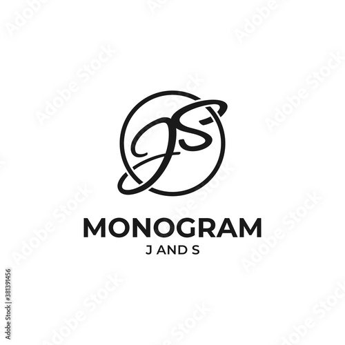 Initials Letter JS SJ Script Signature Vintage Hand Drawn Hand Writing Circle Vector Logo Design