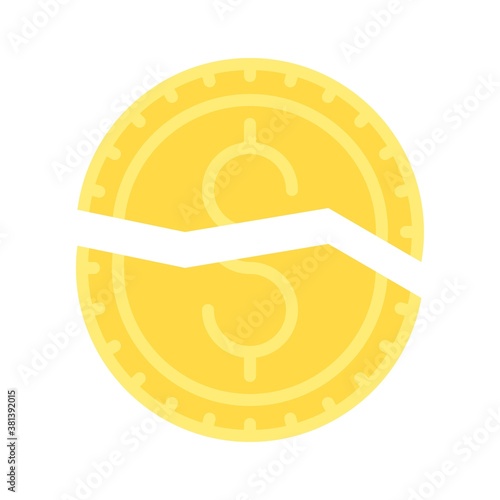 economic recession related crack dollar or penni sign with vectors in flat style,