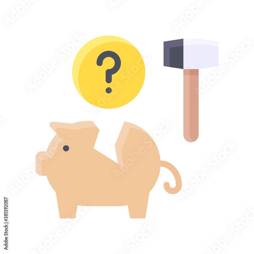 economic recession related crack pig with question mark and hummer vectors in flat style,